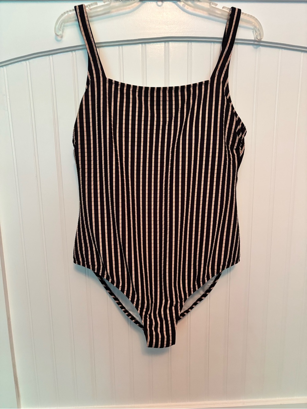 Shade and Shore Striped Black and Cream One-Piece Swimsuit
